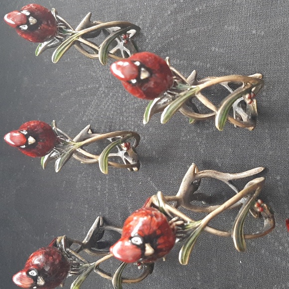 12 cardinal napkin rings enamel and brass color holiday - Picture 2 of 4
